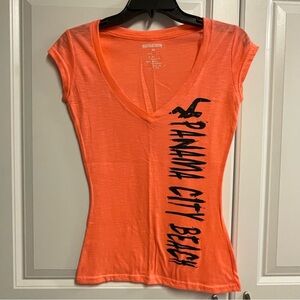 Juniors Medium V Neck Tee Panama City Beach Neon Orange Fitted